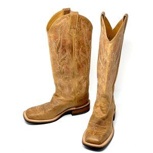 Justin Tan Leather Square Toe Western Boots 7 1/2